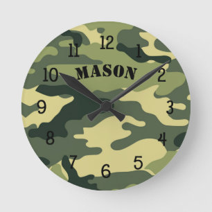 Camo Clock with name, boy bedroom nursery CAMO