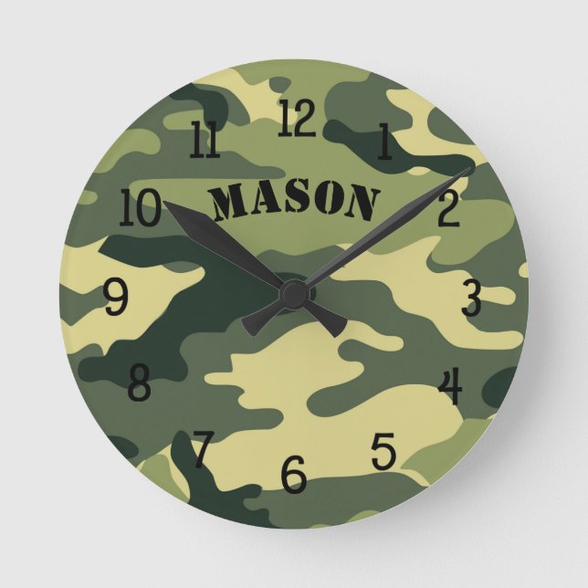 Camo Clock with name,  boy bedroom nursery CAMO (Front)