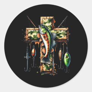 Camo Cross Fishing Faith Christian Fisherman Hunte Classic Round Sticker