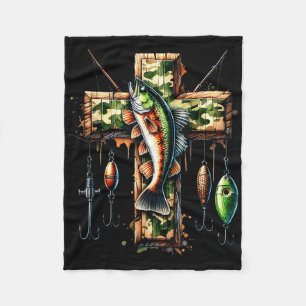 Camo Cross Fishing Faith Christian Fisherman Hunte Fleece Blanket