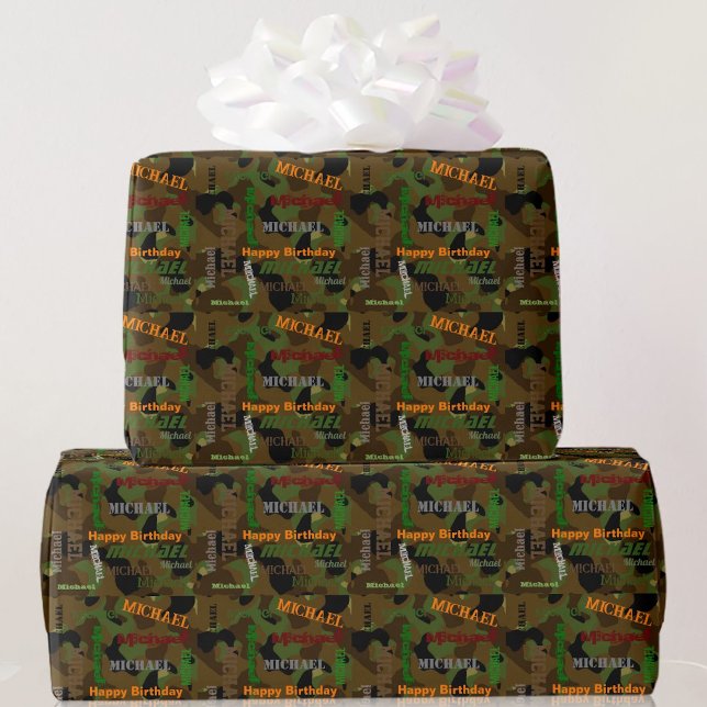 Camo Custom NAME Happy Birthday Gift Wrapping Paper (Creator Uploaded)