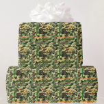 Camo Custom NAME Happy Birthday Gift Wrapping Paper<br><div class="desc">Add the recipients name & it will automatically repeat. Camo colours with safety orange</div>