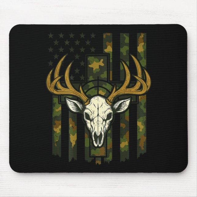 Camo Deer Hunting Elk Skull American Flag Youth Bo Mouse Pad (Front)