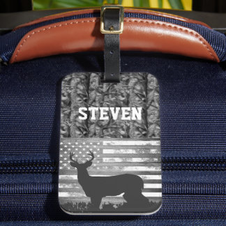 Camo Deer Hunting Name Men Sports Buck America Luggage Tag