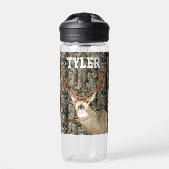 Camo Deer Hunting Name Men Sports Buck Water Bottle (Front)