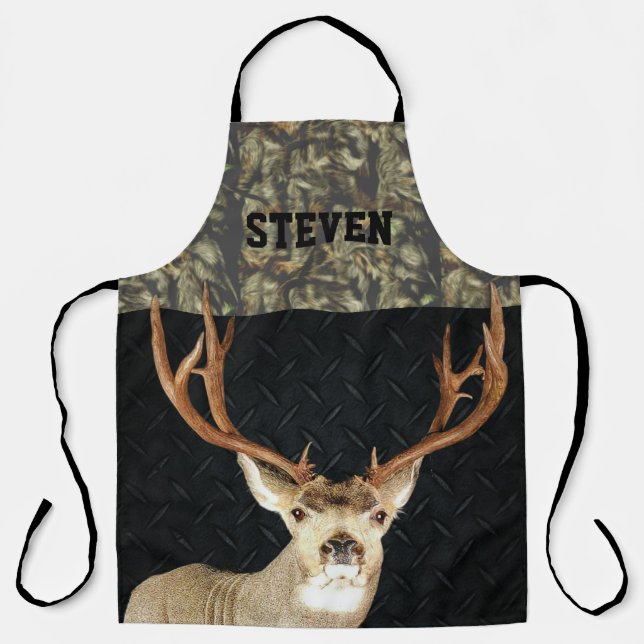 Camo Deer Hunting Name Sports Outdoors Men's Apron (Front)