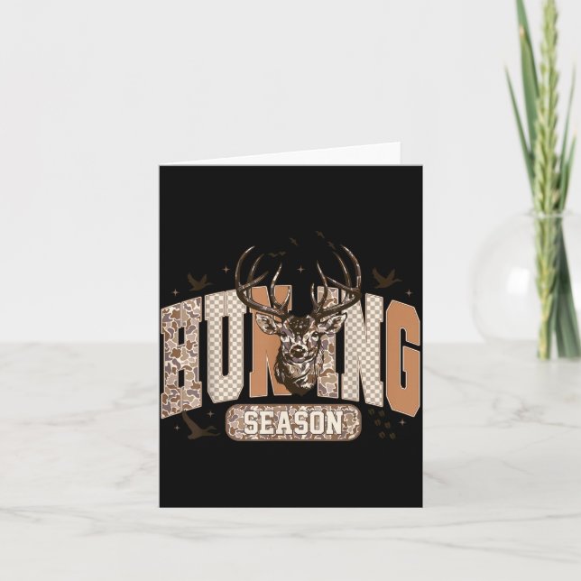 Camo Deer Hunting Season Wildlife Buck Antlers Hun Card (Front)