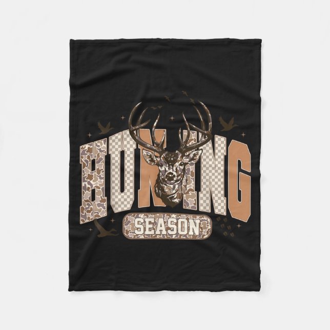 Camo Deer Hunting Season Wildlife Buck Antlers Hun Fleece Blanket (Front)