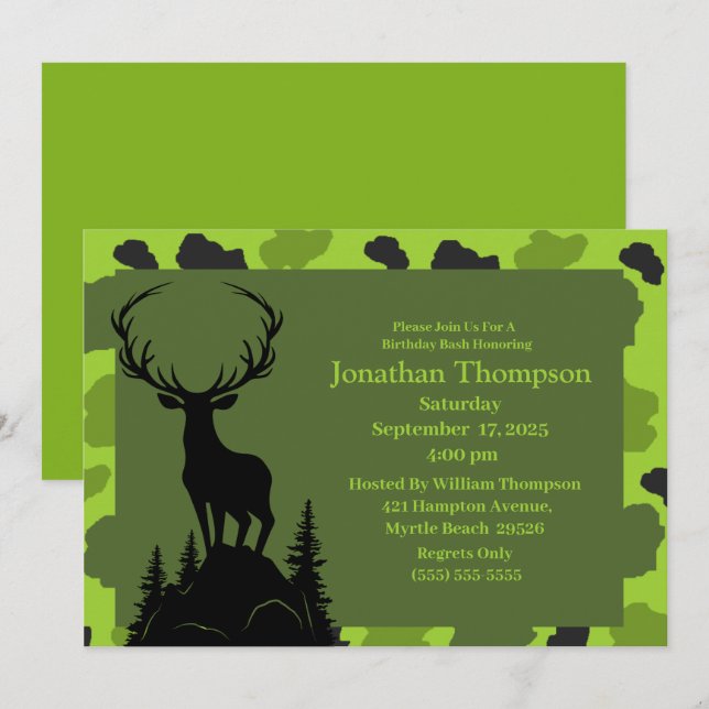 Camo Deer On The Hill Birthday Invitation (Front/Back)