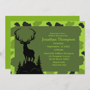 Camo Deer On The Hill Birthday Invitation