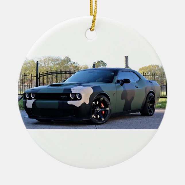 Camo Dodge Challenger Hellcat Ceramic Ornament (Front)