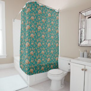 Camo Dog Paw Print Pattern On Teal Shower Curtain