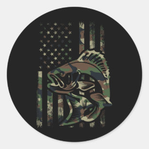Camo Fishing Men Boys American Flag B Fishing Classic Round Sticker