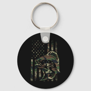 Camo Fishing Men Boys American Flag B Fishing Key Ring