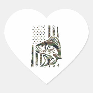 Camo Fishing Shirt Men Boys American Flag Bass Fis Heart Sticker