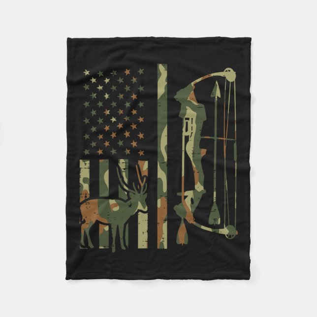 Camo Flag Deer Bow Hunting Patriotic Hunter Dad Ar Fleece Blanket (Front)