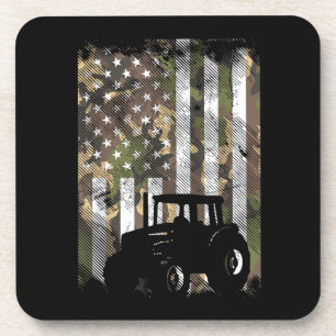 Camo Flag Tractor Vintage Farm Truck Patriotic Far Coaster