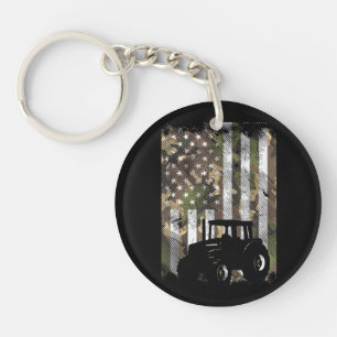 Camo Flag Tractor Vintage Farm Truck Patriotic Far Key Ring