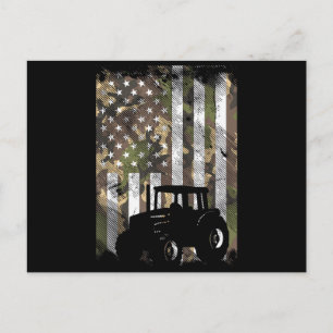Camo Flag Tractor Vintage Farm Truck Patriotic Far Postcard