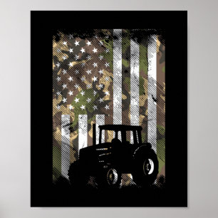 Camo Flag Tractor Vintage Farm Truck Patriotic Far Poster