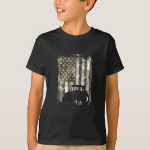 Camo Flag Tractor Vintage Farm Truck Patriotic Far T-Shirt