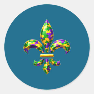 Camo fleur de lis mardi gras louisiana new orleans classic round sticker