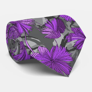 Camo Flowers Floral Grey Two-sided Printed Tie