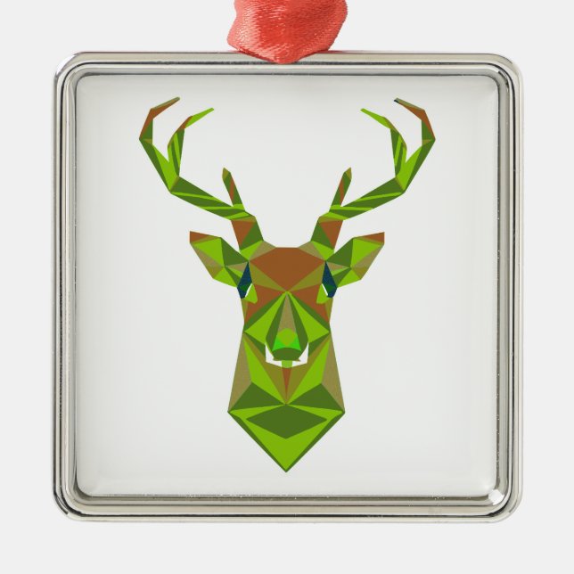 Camo Geometric Deer Head Metal Ornament (Front)