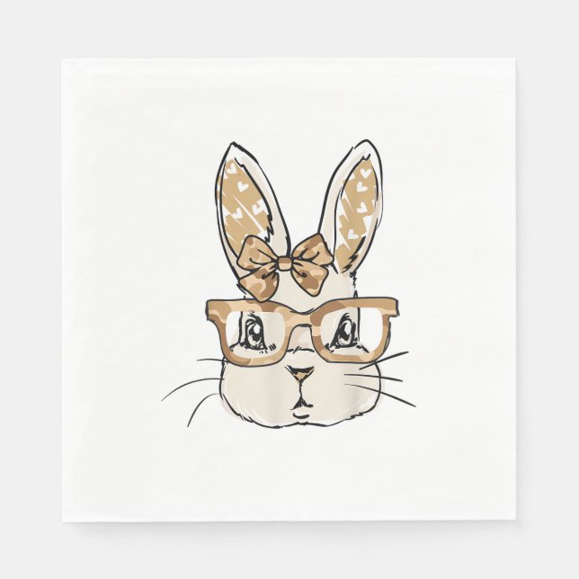 Camo Glasses Camo Tie Bow Bunny Face Rabbit Easter Napkin (Front)