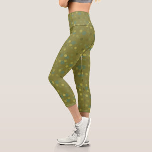 Camo green and blue-green polka dots capri leggings