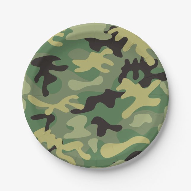Camo Green | Army Birthday Paper Plate (Front)