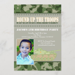 Camo Green Army Men Birthday Party Invitation