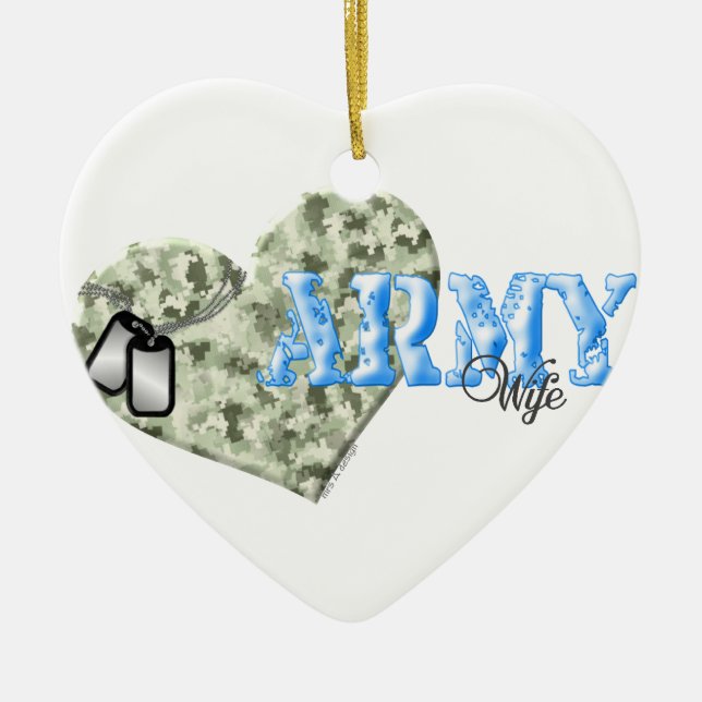 CAMO HEART ARMY WIFE CERAMIC TREE DECORATION (Front)