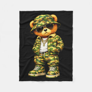 Camo hip hop teddy bear camouflage gangsta cool fleece blanket