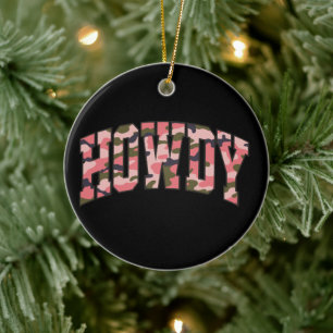 Camo Howdy Pink Preppy Camouflage Christmas Ceramic Ornament