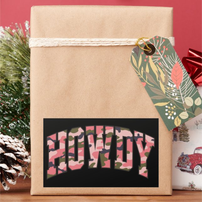 Camo Howdy Pink Preppy Camouflage Christmas Rectangular Sticker (Holiday)