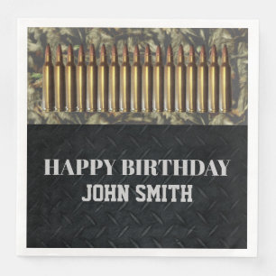 Camo Hunting Ammo Birthday Party Men's Napkins
