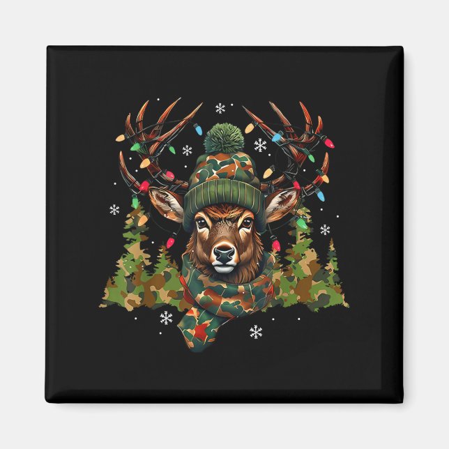 Camo Hunting Reindeer Deer Xmas Lights Christmas H Magnet (Front)
