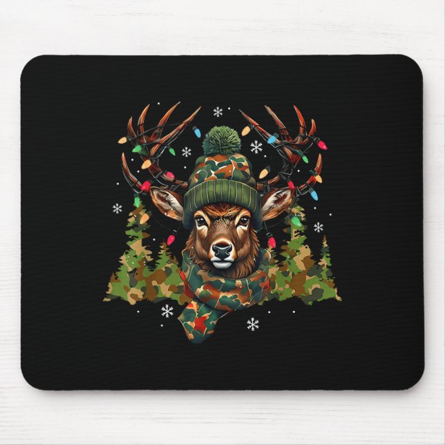 Camo Hunting Reindeer Deer Xmas Lights Christmas H Mouse Pad (Front)