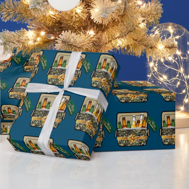 Camo Ice Chest With Beer Merry Christmas  Wrapping Paper (Holidays)