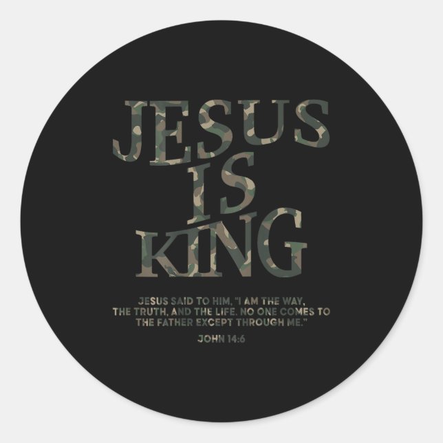 Camo Jesus Is King Shirt Christian Youth Men God S Classic Round Sticker (Front)