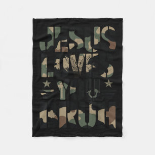 Camo Jesus Loves You Bruh Camouflage Christian Tee Fleece Blanket