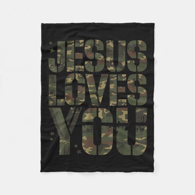 Camo Jesus Loves You Teen Girl Funny Christian Bib Fleece Blanket (Front)