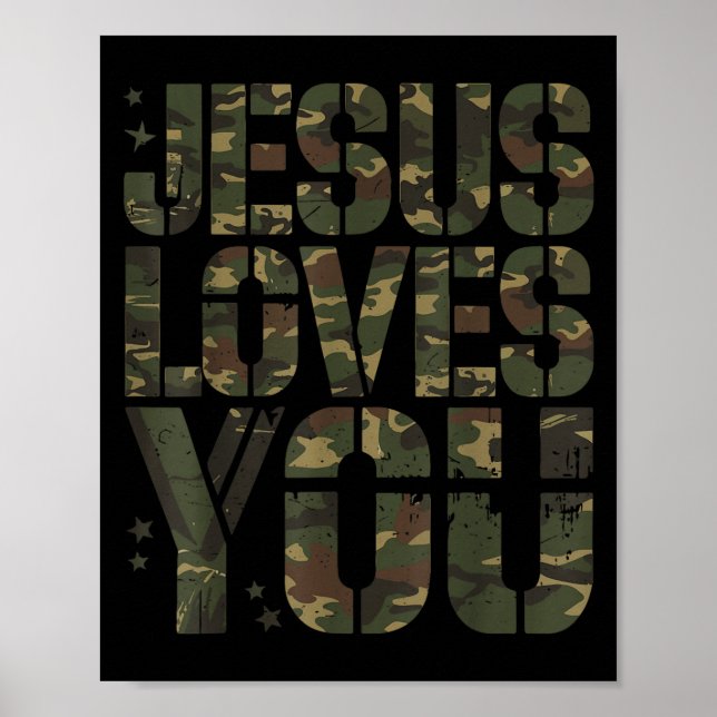 Camo Jesus Loves You Teen Girl Funny Christian Bib Poster (Front)