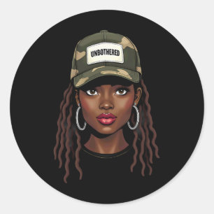 Camo Juneteenth Unbothered Black Girl Loc'd _8 Classic Round Sticker