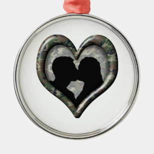 Camo Kissing Couple Heart Metal Tree Decoration
