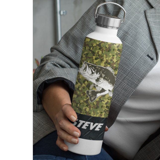 Camo Largemouth Bass Fishing Name Sports Water Bot Bottle (Creator Uploaded)