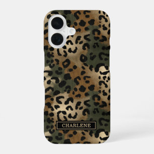 Camo Leopard Print Monogrammed iPhone 16 Case