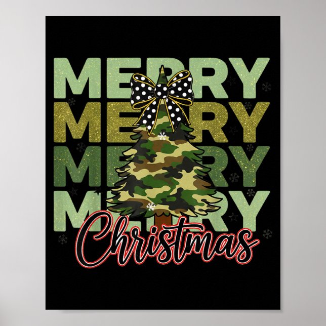 Camo Merry Christmas Camouflage Christmas Tree Coq Poster (Front)