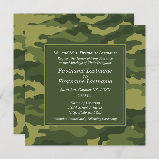 Camo Military Wedding Invitation (Front/Back)